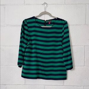 Vince Camuto Emerald and Navy Striped Blouse